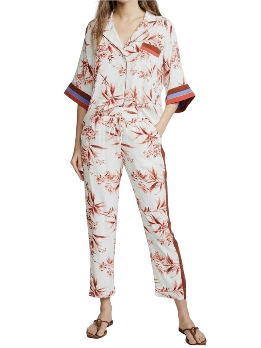 Joie Bayley 2pc set short sleeves top and drawstring pants pajama style  size M